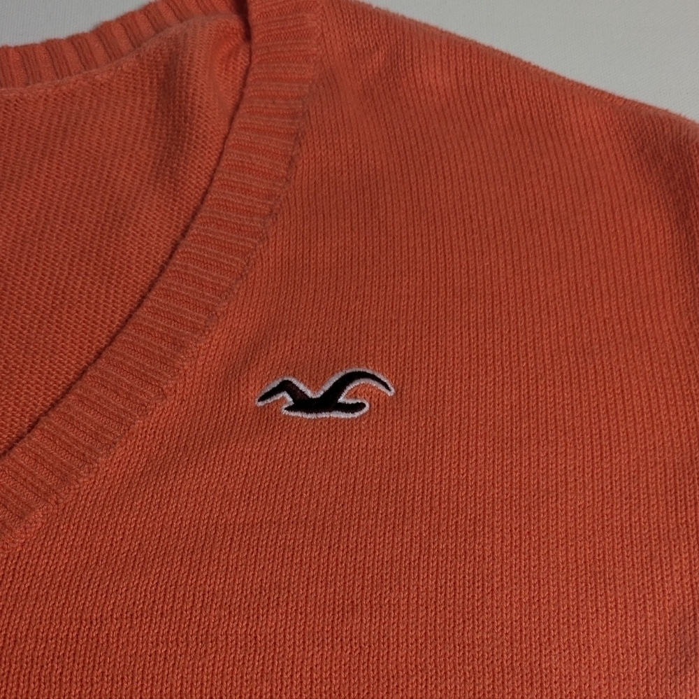 Hollister Women Orange V-Neck Sweater Long Sleeve Logo Hi-Low Size M EUC - Picture 8 of 11